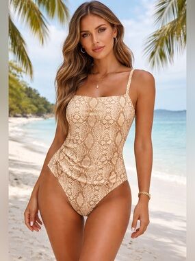 Snakeskin One-Piece Swimsuit Beige/Brown animal print medium 8-10 Kona Sol